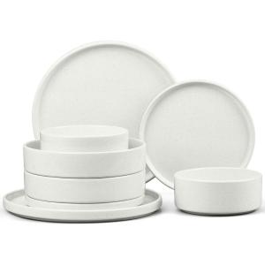 E-far Stoneware Dinnerware Sets for 4, 12-Piece Reactive Glaze Plates and Bowls Sets, Kitchen Ceramic Dishes Dinning Ware, Microwave & Dishwasher Safe, Deep Gray(Stone White)