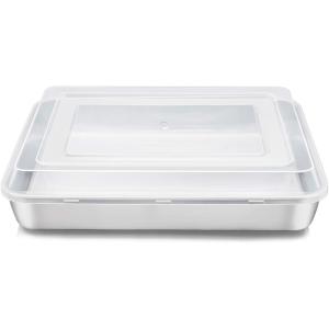E-far Toaster Oven Baking Pan with Lid, 10.4”x 8”x 2” Stainless Steel Rectangle Sheet Cake Pans with Covers, Small Bakeware for Cakes Brownies Casseroles, Non-toxic & Dishwasher Safe -Set of 2(1Pan+1Lid)