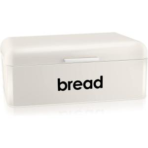 E-far Vintage Bread Box for Kitchen Countertop, Black Metal Bread Storage Container Retro Bread Bin for Pastries/Loaves/Dry Food, Large Capacity & Modern Design (16.7” x 9” x 6.4”)(Cream)