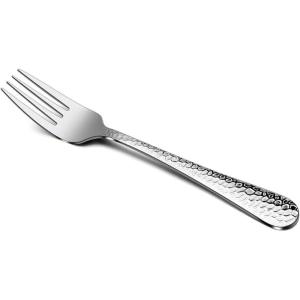 Hammered Dinner Forks Set, E-far 6-Piece Stainless Steel Salad Flatware Forks Use for Home, Kitchen, Restaurant, Round Edge & Mirror Polished, Dishwasher safe – 7.9 Inches(6.7 Inches)