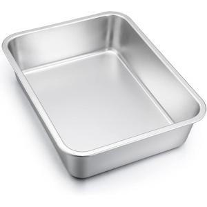 Lasagna Pan Set of 2, E-far Deep Stainless Steel Baking Pans, 12.75 x10 x3.2 Inches Rectangular Metal Roasting Baking Dish Bakeware for Oven, Non-Toxic & Heavy Duty, Dishwasher Safe(12.75″ x 10″ (1-Pack))
