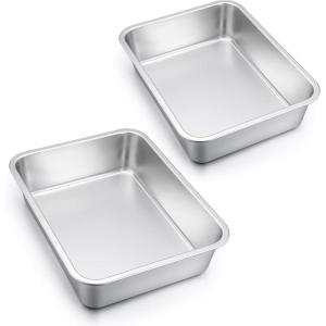 Lasagna Pan Set of 2, E-far Deep Stainless Steel Baking Pans, 12.75 x10 x3.2 Inches Rectangular Metal Roasting Baking Dish Bakeware for Oven, Non-Toxic & Heavy Duty, Dishwasher Safe(12.75″ x 10″ (2-Pack))