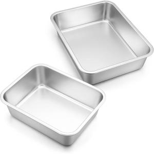 Lasagna Pan Set of 2, E-far Deep Stainless Steel Baking Pans, 12.75 x10 x3.2 Inches Rectangular Metal Roasting Baking Dish Bakeware for Oven, Non-Toxic & Heavy Duty, Dishwasher Safe(10.6″ x 8.3″ & 12.75″ x 10″ (2-Pack Set))