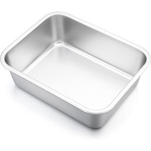 Lasagna Pan Set of 2, E-far Deep Stainless Steel Baking Pans, 12.75 x10 x3.2 Inches Rectangular Metal Roasting Baking Dish Bakeware for Oven, Non-Toxic & Heavy Duty, Dishwasher Safe(10.6″ x 8.3″ (1-Pack))