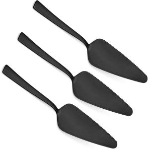 Matte Black Pie Server Set of 5, E-far 8.9 Inch Stainless Steel Cake Server Cutter for Pastry Cheese Pizza, Serrated Edge with Square Handle(Matte Black)