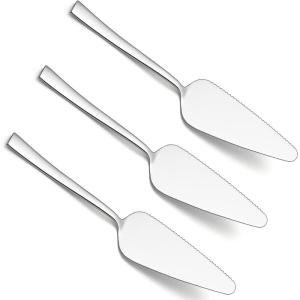 Matte Black Pie Server Set of 5, E-far 8.9 Inch Stainless Steel Cake Server Cutter for Pastry Cheese Pizza, Serrated Edge with Square Handle(Silver)
