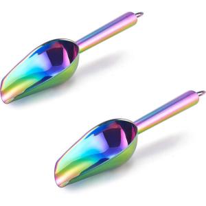 Mini Ice Scoop Set of 2, E-far 3 Ounce Gold Stainless Steel Scoops for Candy/Flour/Sugar, Small Metal Scoops for Party/Canisters Jars/Kitchen Bar/Ice Maker, Rust Proof & Dishwasher Safe(Rainbow)