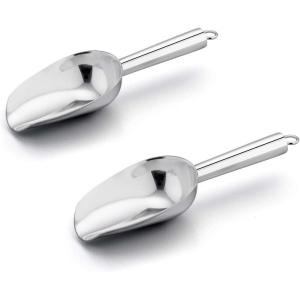 Mini Ice Scoop Set of 2, E-far 3 Ounce Gold Stainless Steel Scoops for Candy/Flour/Sugar, Small Metal Scoops for Party/Canisters Jars/Kitchen Bar/Ice Maker, Rust Proof & Dishwasher Safe(Silver)