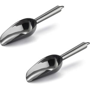 Mini Ice Scoop Set of 2, E-far 3 Ounce Gold Stainless Steel Scoops for Candy/Flour/Sugar, Small Metal Scoops for Party/Canisters Jars/Kitchen Bar/Ice Maker, Rust Proof & Dishwasher Safe(Black)