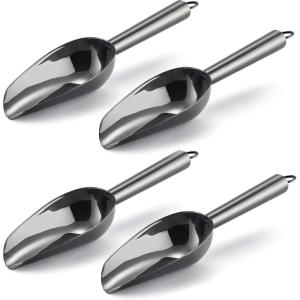 Mini Scoop Set of 8, E-far 3 Ounce Stainless Steel Scoops for Ice Cube/Candy/Flour/Sugar, Metal Utility Scoops for Weddings, Dessert Buffet, Canisters, Food Grade & Rust Free, Easy Clean & Dishwasher(Black)