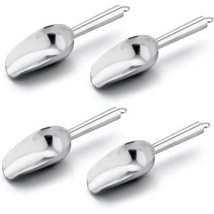 Mini Scoop Set of 8, E-far 3 Ounce Stainless Steel Scoops for Ice Cube/Candy/Flour/Sugar, Metal Utility Scoops for Weddings, Dessert Buffet, Canisters, Food Grade & Rust Free, Easy Clean & Dishwasher(Silver)