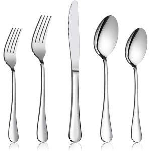Silverware Set Service for 2, E-far 10-Piece Stainless Steel Flatware Set Cutlery Sets, Include Knife/Fork/Spoon, Simple & Classic Design, Easy Clean & Dishwasher Safe(Simple)
