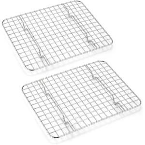 Small Baking Cooling Rack Set of 2, E-far Stainless Steel Toaster Oven Rack for Cooking Roasting Grilling Meat, 8.6” x 6.2” Metal Bakeable Wire Racks for Cookie Cake Bacon – Dishwasher Safe(8.6” x 6.2”)