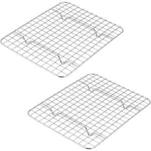 Small Baking Cooling Rack Set of 2, E-far Stainless Steel Toaster Oven Rack for Cooking Roasting Grilling Meat, 8.6” x 6.2” Metal Bakeable Wire Racks for Cookie Cake Bacon – Dishwasher Safe(9.7” x 7.3”)