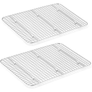 Small Baking Cooling Rack Set of 2, E-far Stainless Steel Toaster Oven Rack for Cooking Roasting Grilling Meat, 8.6” x 6.2” Metal Bakeable Wire Racks for Cookie Cake Bacon – Dishwasher Safe(15.3” x 11.2”)