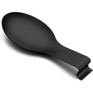 Spoon Rest Set of 2, E-far Stainless Steel Spoon Ladle Holder Spatula Rest for Kitchen Stove Top, Large Size & Dishwasher Safe(Black)