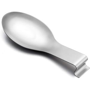 Spoon Rest Set of 2, E-far Stainless Steel Spoon Ladle Holder Spatula Rest for Kitchen Stove Top, Large Size & Dishwasher Safe(Silver)