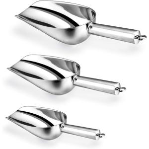 Stainless Steel Scoop Set of 3 (3-5-8 Ounce), E-far Small Metal Scoops for Candy/Flour/Dry Goods/Sugar/Ice Cube, Heavy Gauge Kitchen Utility for Canisters/Jars, Rust Free & Dishwasher(5-8-12 Ounce)