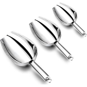 Stainless Steel Scoop Set of 3 (3-5-8 Ounce), E-far Small Metal Scoops for Candy/Flour/Dry Goods/Sugar/Ice Cube, Heavy Gauge Kitchen Utility for Canisters/Jars, Rust Free & Dishwasher(3-5-8 Ounce)