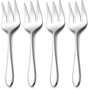 Stainless Steel Slotted Serving Spoons, E-far 4-Piece Metal Tablespoons Hostess Serving Utensils Set for Catering Buffet Party Kitchen Restaurant, Dishwasher Safe(Serving Forks x 4)