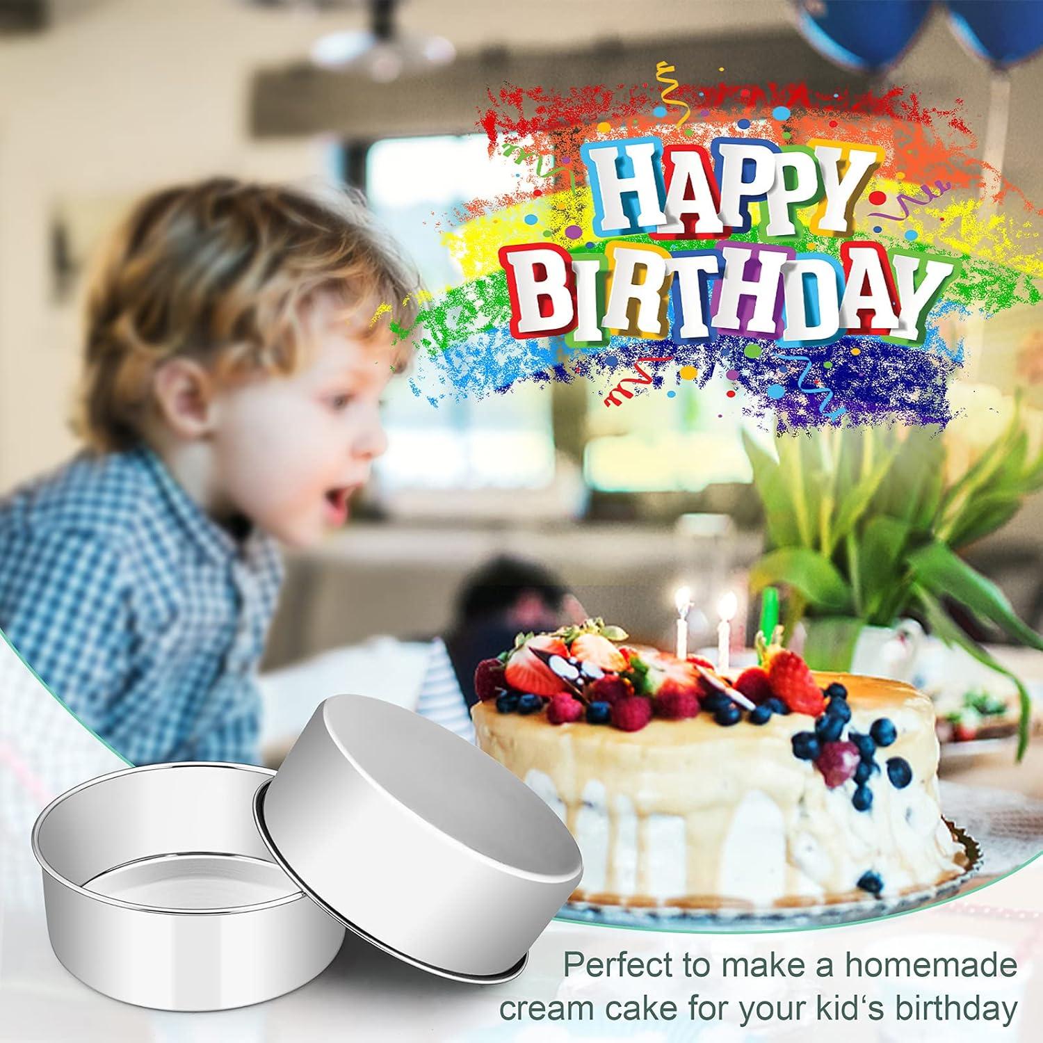 imageEfar Cake Pans Set of 3 8 x 3 Inch Stainless Steel Round Cake Baking Pans Deep Metal Cake Tins for Wedding Birthday Nontoxic amp Dishwasher Safe Mirror Finish amp Straight Side2