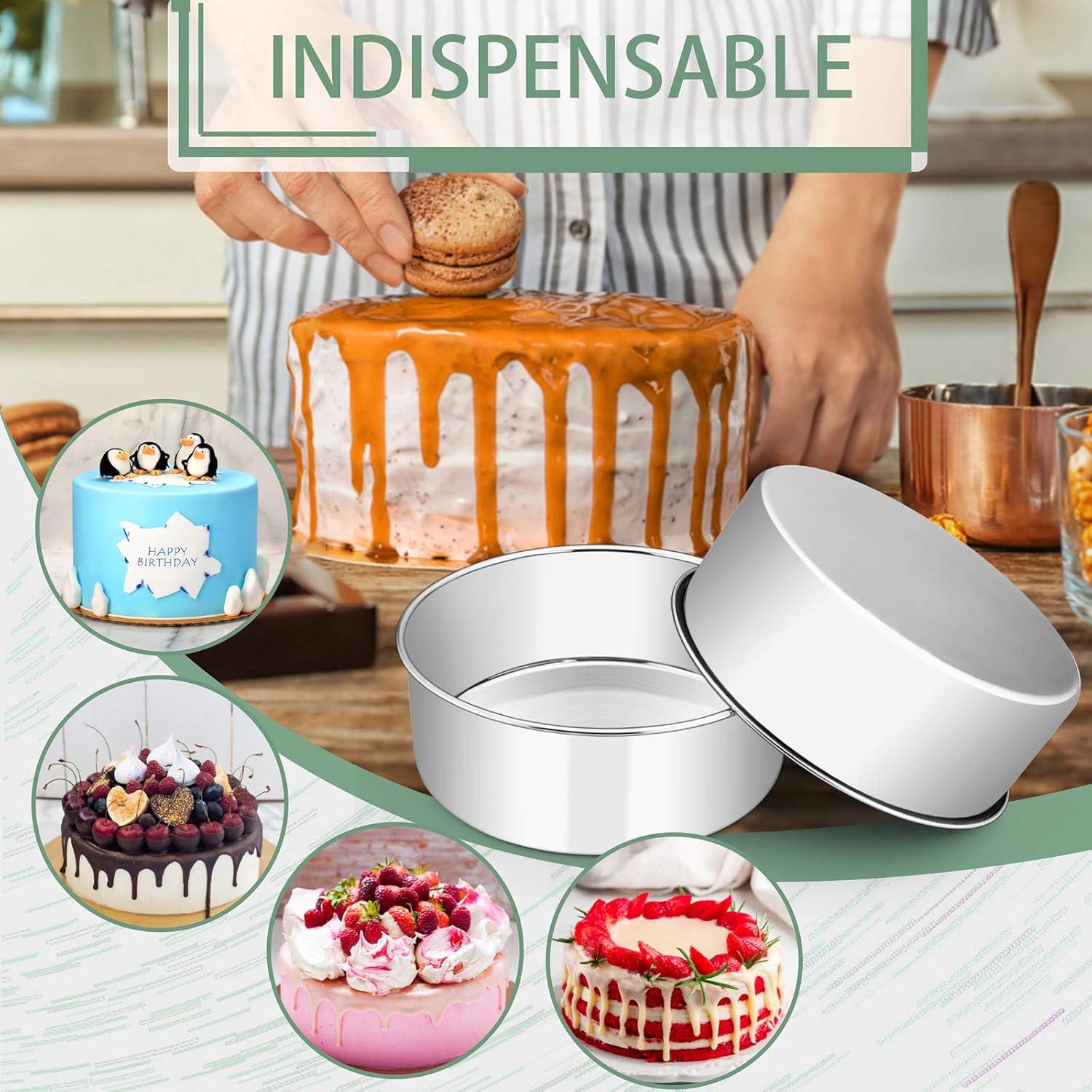 imageEfar Cake Pans Set of 3 8 x 3 Inch Stainless Steel Round Cake Baking Pans Deep Metal Cake Tins for Wedding Birthday Nontoxic amp Dishwasher Safe Mirror Finish amp Straight Side2