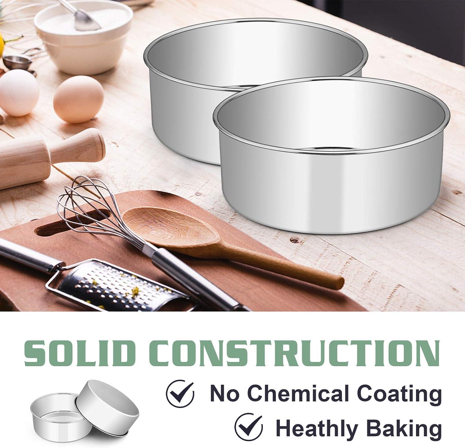 imageEfar Cake Pans Set of 3 8 x 3 Inch Stainless Steel Round Cake Baking Pans Deep Metal Cake Tins for Wedding Birthday Nontoxic amp Dishwasher Safe Mirror Finish amp Straight Side2