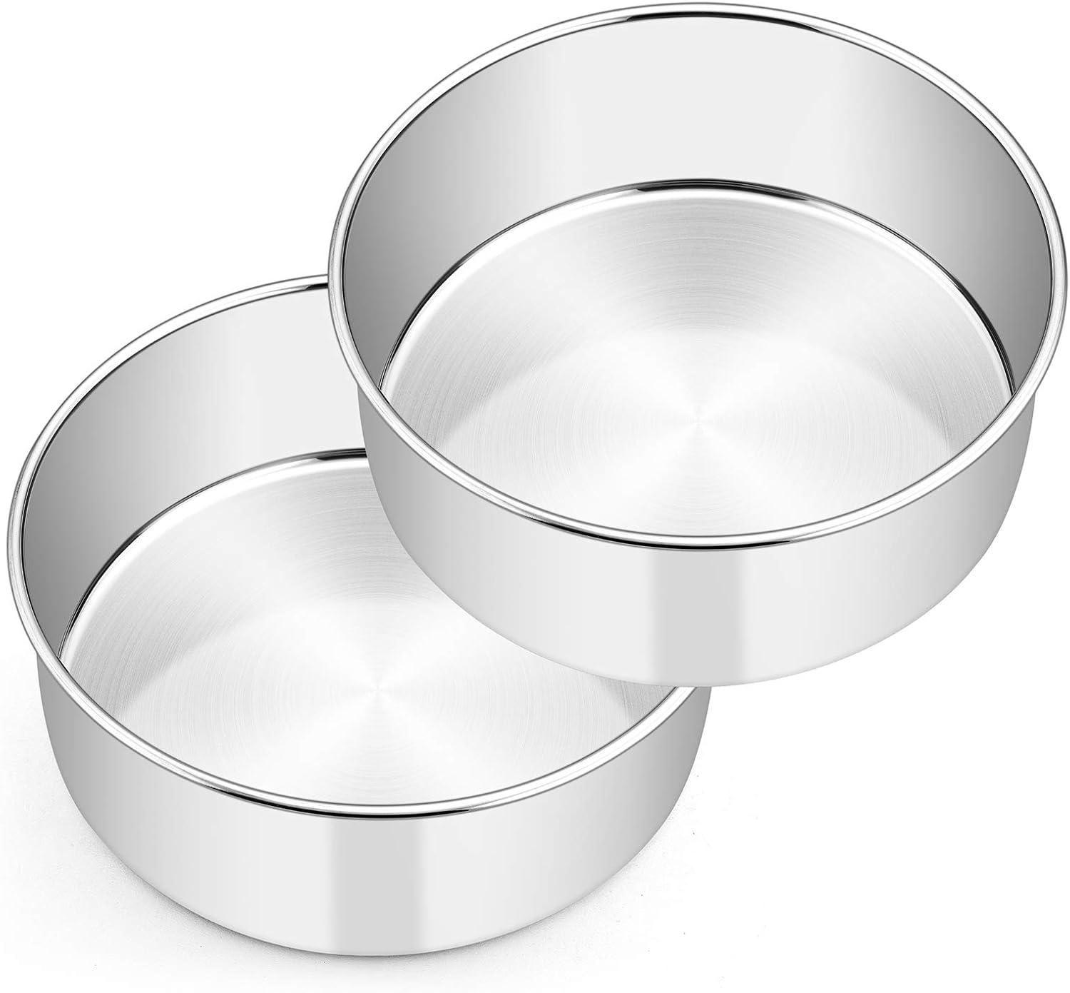 imageEfar Cake Pans Set of 3 8 x 3 Inch Stainless Steel Round Cake Baking Pans Deep Metal Cake Tins for Wedding Birthday Nontoxic amp Dishwasher Safe Mirror Finish amp Straight Side2