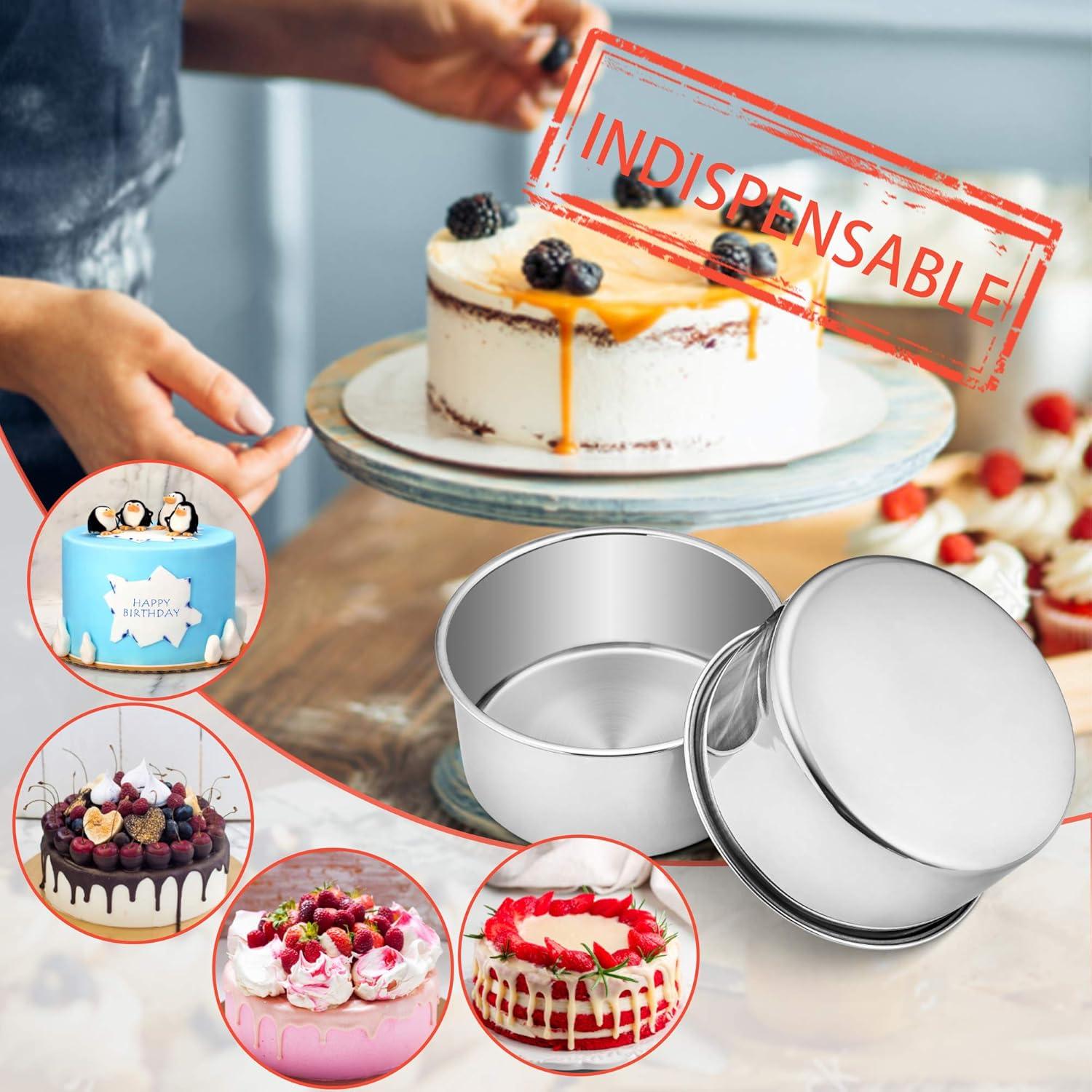 imageEfar Cake Pans Set of 3 8 x 3 Inch Stainless Steel Round Cake Baking Pans Deep Metal Cake Tins for Wedding Birthday Nontoxic amp Dishwasher Safe Mirror Finish amp Straight Side2