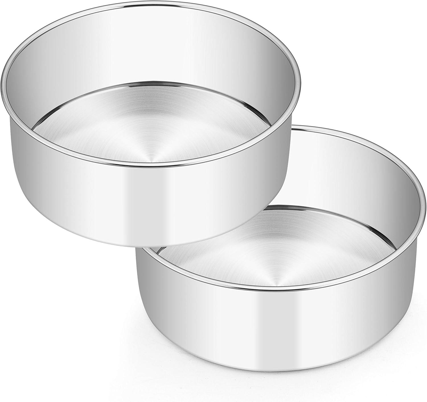 imageEfar Cake Pans Set of 3 8 x 3 Inch Stainless Steel Round Cake Baking Pans Deep Metal Cake Tins for Wedding Birthday Nontoxic amp Dishwasher Safe Mirror Finish amp Straight Side2