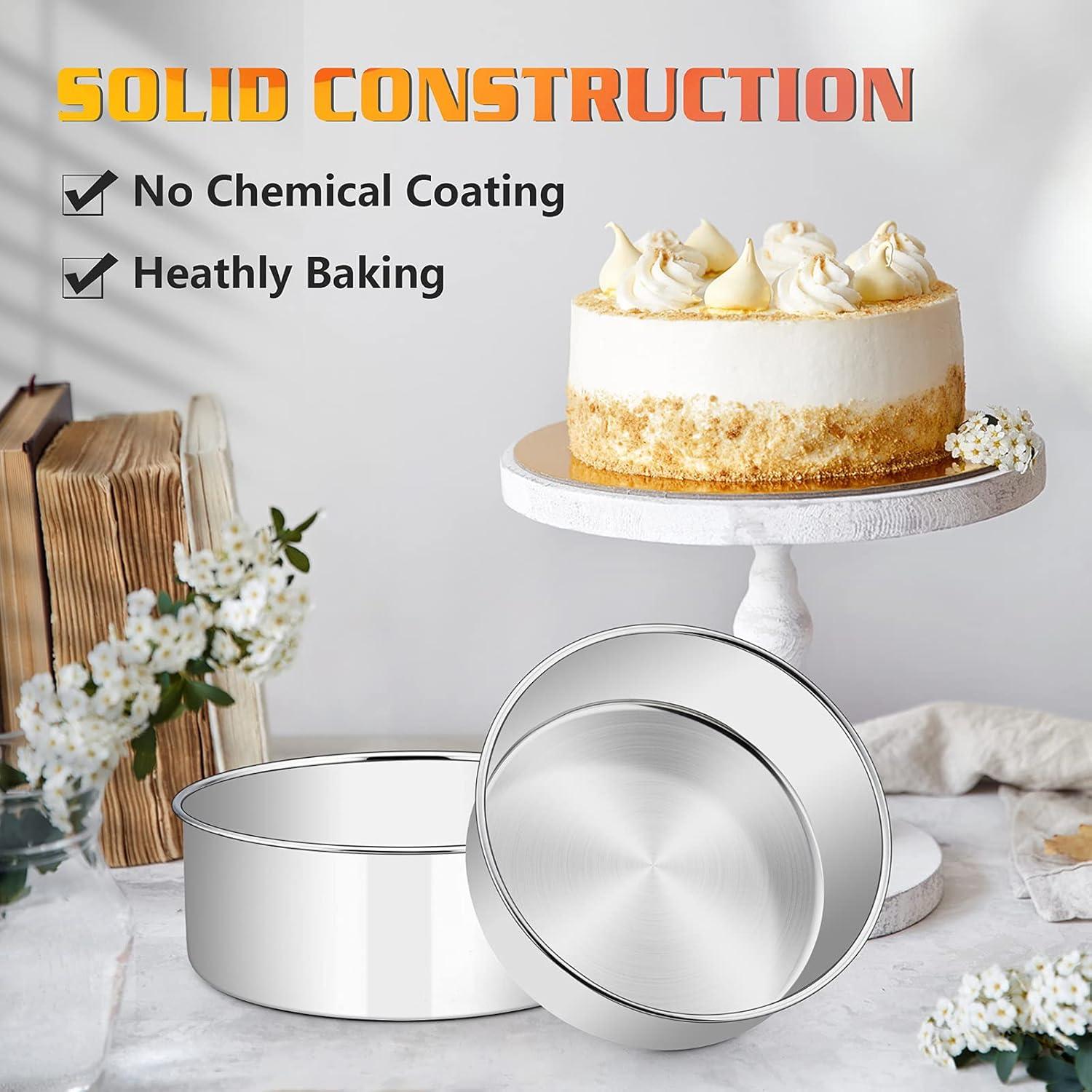 imageEfar Cake Pans Set of 3 8 x 3 Inch Stainless Steel Round Cake Baking Pans Deep Metal Cake Tins for Wedding Birthday Nontoxic amp Dishwasher Safe Mirror Finish amp Straight Side2