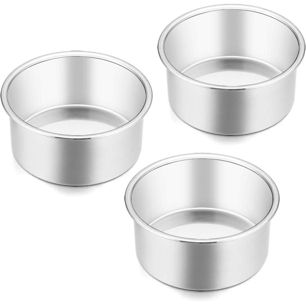 imageEfar 4 Inch Small Cake Pan Set of 3 Stainless Steel Mini Round Smash Cake Baking Pans NonToxic amp Healthy Mirror Finish amp Dishwasher Safe4 InchSet of 3