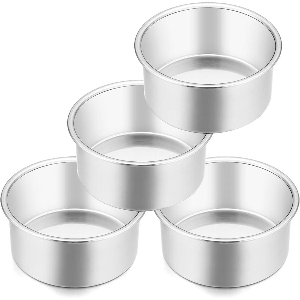 imageEfar 4 Inch Small Cake Pan Set of 3 Stainless Steel Mini Round Smash Cake Baking Pans NonToxic amp Healthy Mirror Finish amp Dishwasher Safe4 InchSet of 4