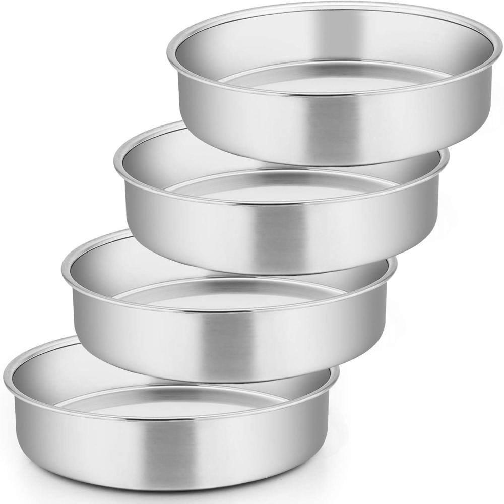 imageEfar 8 Inch Cake Pan Set of 4 Stainless Steel Round Layer Cake Baking Pans NonToxic amp Healthy Mirror Finish amp Dishwasher Safe