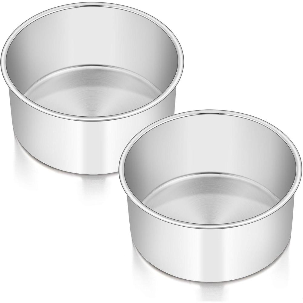 imageEfar Cake Pans Set of 3 8 x 3 Inch Stainless Steel Round Cake Baking Pans Deep Metal Cake Tins for Wedding Birthday Nontoxic amp Dishwasher Safe Mirror Finish amp Straight Side2