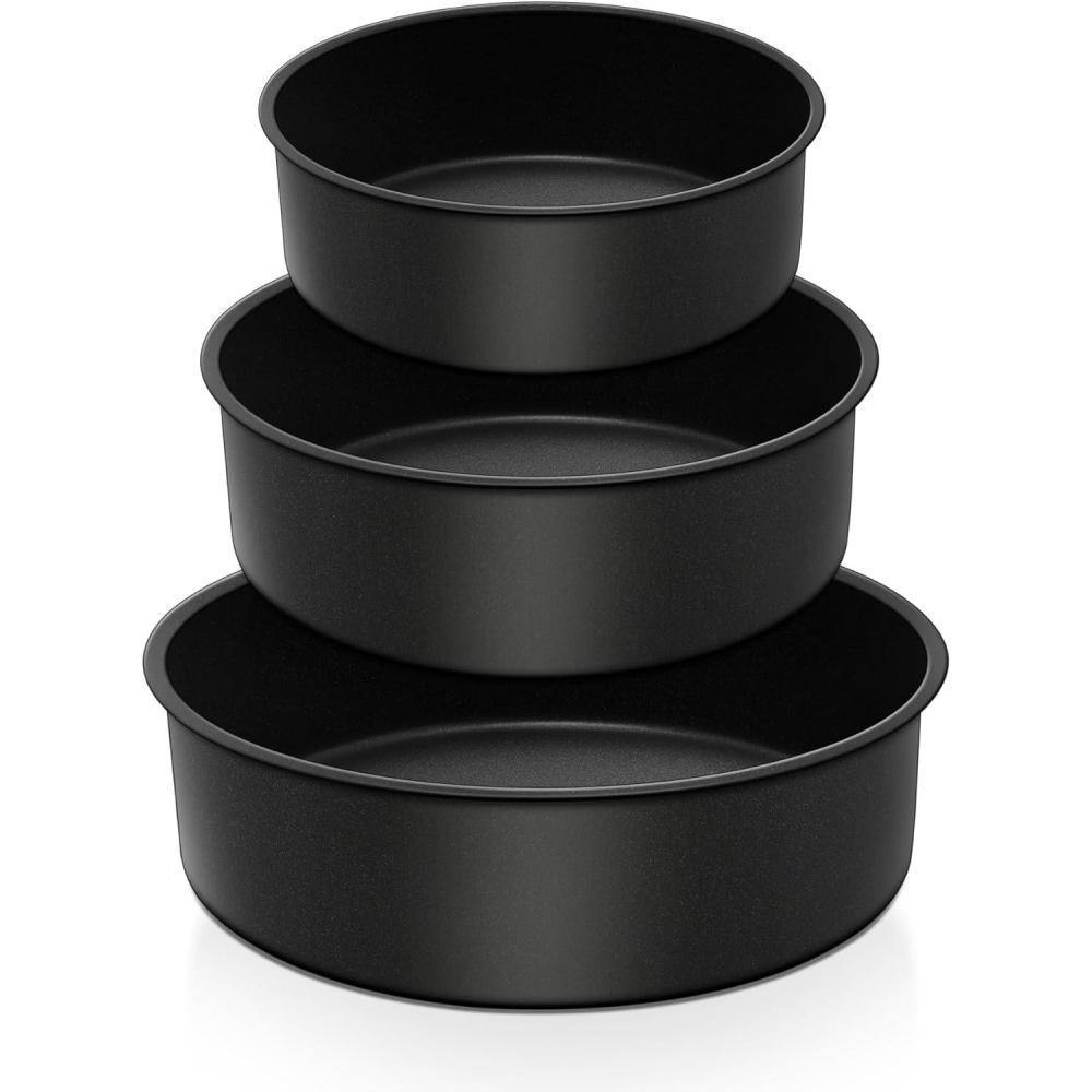 imageEfar Deep Cake Pan Set of 3 468 Inch Nonstick Stainless Steel Round Cake Pans Tins for Baking Layer Wedding Cakes Stainless Steel Core amp Nontoxic Coating Deep amp Straight Side9586x3 In