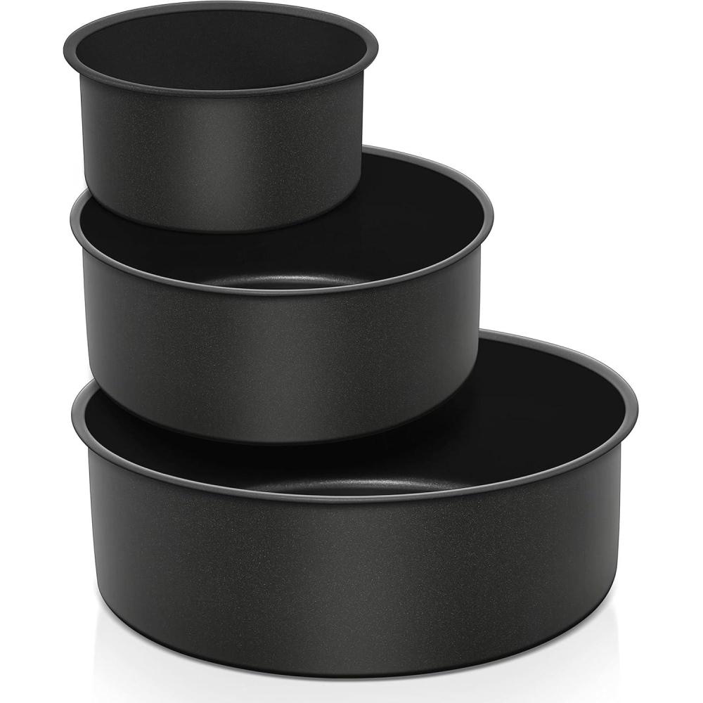 imageEfar Deep Cake Pan Set of 3 468 Inch Nonstick Stainless Steel Round Cake Pans Tins for Baking Layer Wedding Cakes Stainless Steel Core amp Nontoxic Coating Deep amp Straight Side86x34x2 In