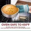 9½ Inch Cake Pan Set of 3, E-Far Stainless Steel Round Layer Cake Baking Pans with Parchment Rounds & Side Liner Roll, Non-Toxic & Healthy Metal Cakes Tin, Straight Side & Dishwasher Safe(9½ Inch)