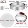 9½ Inch Cake Pan Set of 3, E-Far Stainless Steel Round Layer Cake Baking Pans with Parchment Rounds & Side Liner Roll, Non-Toxic & Healthy Metal Cakes Tin, Straight Side & Dishwasher Safe(9½ Inch)