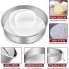 9½ Inch Cake Pan Set of 3, E-Far Stainless Steel Round Layer Cake Baking Pans with Parchment Rounds & Side Liner Roll, Non-Toxic & Healthy Metal Cakes Tin, Straight Side & Dishwasher Safe(9½ Inch)