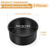 E-far 6×2 Inch Cake Pans Set, 2 Pieces Nonstick Round Cake Pans Tins for Baking Small Birthday Wedding Layer Smash Cakes, Stainless Steel Core & Nontoxic Coating, Straight Side(Black)(6×2)