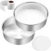 9½ Inch Cake Pan Set of 3, E-Far Stainless Steel Round Layer Cake Baking Pans with Parchment Rounds & Side Liner Roll, Non-Toxic & Healthy Metal Cakes Tin, Straight Side & Dishwasher Safe(6 Inch)