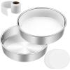 9½ Inch Cake Pan Set of 3, E-Far Stainless Steel Round Layer Cake Baking Pans with Parchment Rounds & Side Liner Roll, Non-Toxic & Healthy Metal Cakes Tin, Straight Side & Dishwasher Safe(8 Inch)
