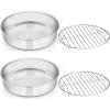 E-far 9½-inch Cake Pan with Rack Set, Stainless Steel Round Cake Pans and Baking Cooling Racks, Non Toxic & Healthy, Mirror Polished & Dishwasher Safe – 4 Pieces (2 Pans + 2 Racks)(8-Inch (2 Cake Pans + 2 Racks))
