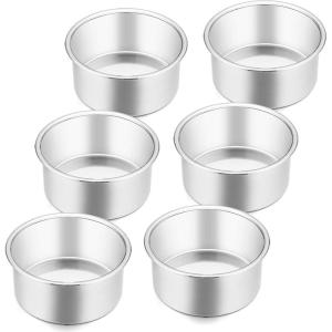E-far 4 Inch Small Cake Pan Set of 3, Stainless Steel Mini Round Smash Cake Baking Pans, Non-Toxic & Healthy, Mirror Finish & Dishwasher Safe(4 Inch(Set of 6))
