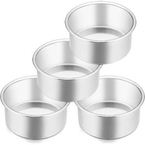E-far 4 Inch Small Cake Pan Set of 3, Stainless Steel Mini Round Smash Cake Baking Pans, Non-Toxic & Healthy, Mirror Finish & Dishwasher Safe(4 Inch(Set of 4))