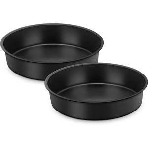 E-far 6×2 Inch Cake Pans Set, 2 Pieces Nonstick Round Cake Pans Tins for Baking Small Birthday Wedding Layer Smash Cakes, Stainless Steel Core & Nontoxic Coating, Straight Side(Black)(9.5×2)