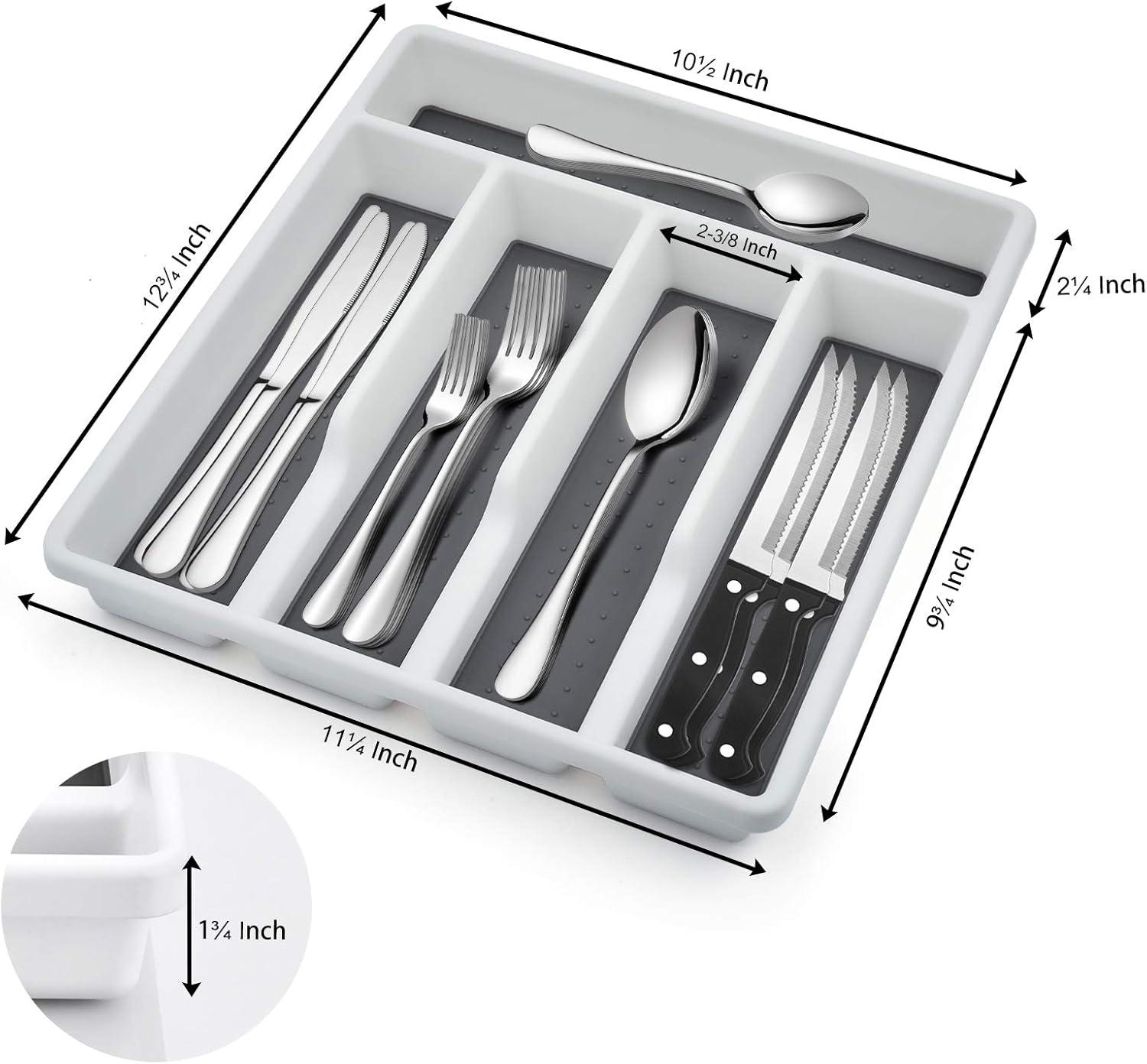 imageEfar 24Piece Silverware Set with Steak Knives and Organizer Square Stainless Steel Cutlery Flatware Set for 4 Basic Tableware Eating Utensil for Kitchen Mirror Polished amp Dishwasher SafeSilver