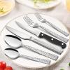 E-far 24-Piece Silverware Set with Steak Knives and Organizer, Square Stainless Steel Cutlery Flatware Set for 4, Basic Tableware Eating Utensil for Kitchen, Mirror Polished & Dishwasher Safe(Silver)