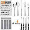 E-far 24-Piece Silverware Set with Steak Knives and Organizer, Square Stainless Steel Cutlery Flatware Set for 4, Basic Tableware Eating Utensil for Kitchen, Mirror Polished & Dishwasher Safe(Silver)